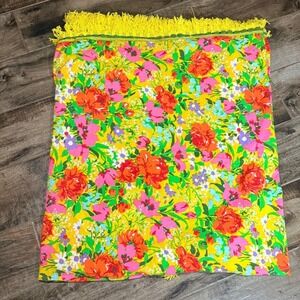 Penneys Fashion Manor MOD Floral Fringe Trim Twin BedYellow Pink 110x73